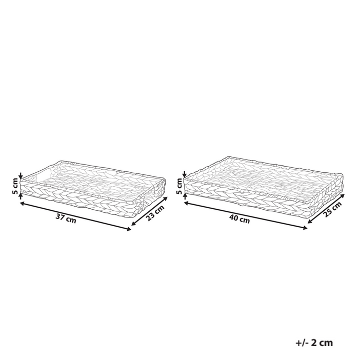 Set di 2 vassoi decorativi intrecciati in giacinto d'acqua chiaro accessorio per la casa stile boho