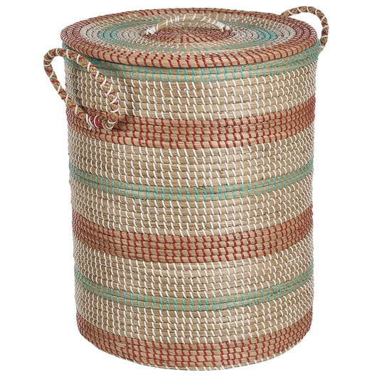 Cesto in seagrass naturale con manici Coperchio intrecciato a mano Accessorio per la casa Immagazzinaggio Motivo decorativo Stile Boho