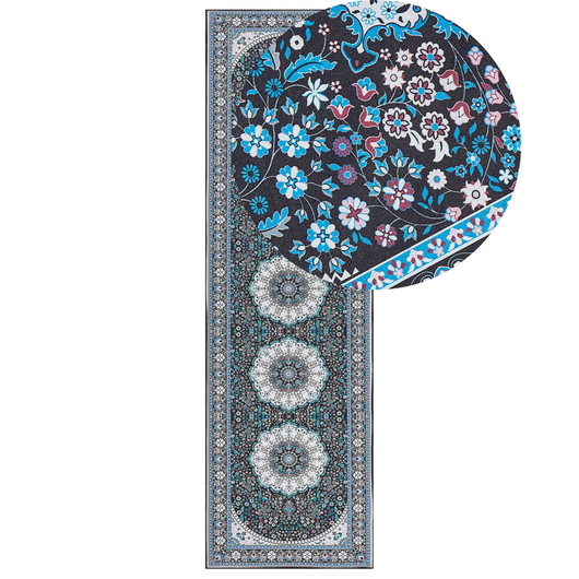 Tappeto Runner in poliestere blu 60 x 200 cm motivo orientale fondo antiscivolo stile vintage corridoio moderno