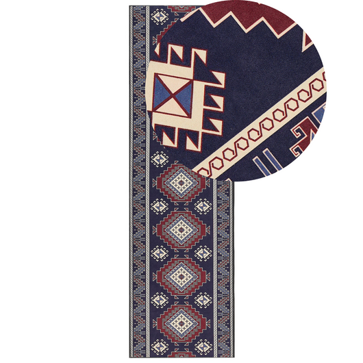 Tappeto Runner in poliestere blu e rosso 60 x 200 cm motivo orientale fondo antiscivolo stile vintage corridoio moderno