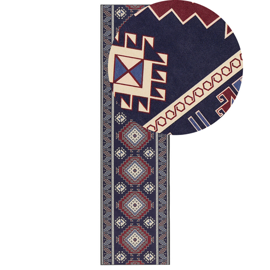 Tappeto Runner in poliestere blu e rosso 80 x 300 cm motivo orientale fondo antiscivolo stile vintage corridoio moderno