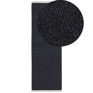 Tappeto Runner in iuta nera 80 x 300 cm rettangolare con nappe decorative intrecciate a mano in stile bohémien.