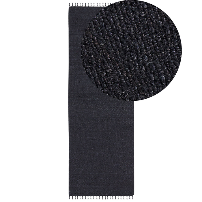Tappeto Runner in iuta nera 80 x 300 cm rettangolare con nappe decorative intrecciate a mano in stile bohémien.