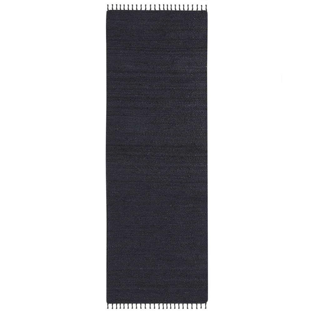 Tappeto Runner in iuta nera 80 x 300 cm rettangolare con nappe decorative intrecciate a mano in stile bohémien.