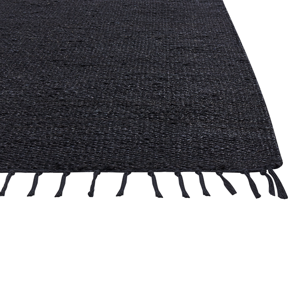 Tappeto Runner in iuta nero 200 x 300 cm rettangolare con nappe decorative intrecciate a mano in stile bohémien.