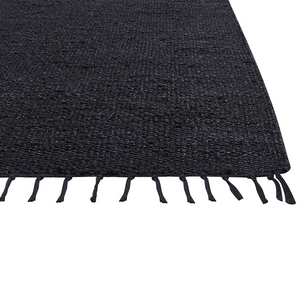 Tappeto Runner in iuta nero 200 x 300 cm rettangolare con nappe decorative intrecciate a mano in stile bohémien.