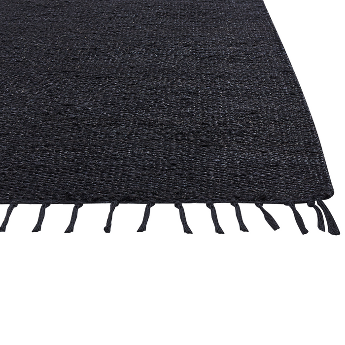 Tappeto Runner in iuta nero 200 x 300 cm rettangolare con nappe decorative intrecciate a mano in stile bohémien.