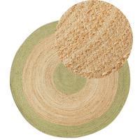 Tappeto Beige e Verde Juta ø 140 cm Rotondo Tessuto a mano Stile Boho Corridoio Soggiorno Camera da letto
