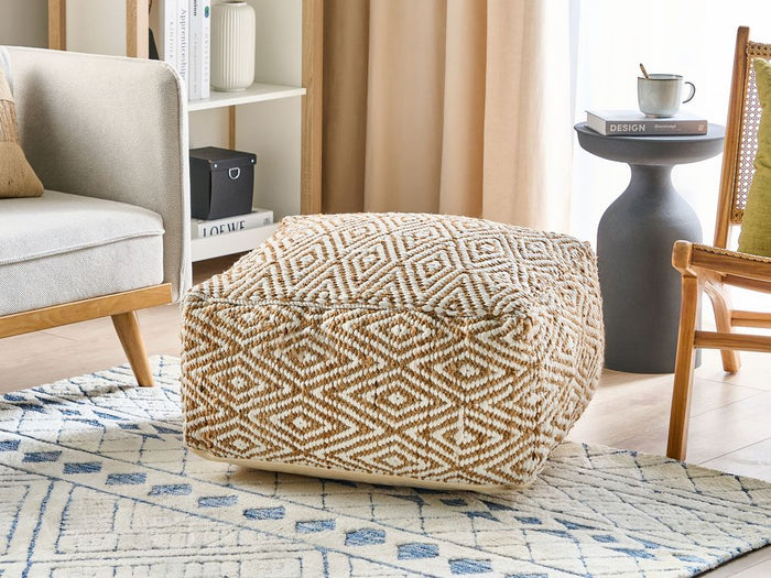 Pouf Cuscino da terra Beige e Bianco 60 x 60 x 30 cm Juta Poliestere Cotone Tessuto quadrato con motivo astratto