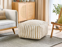 Pouf Beige e Bianco 60 x 60 x 30 cm Juta Poliestere Cotone Motivo Astratto Tessuto Quadrato Pouf da Seduta