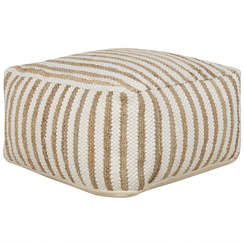 Pouf Beige e Bianco 60 x 60 x 30 cm Juta Poliestere Cotone Motivo Astratto Tessuto Quadrato Pouf da Seduta