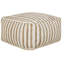Pouf Beige e Bianco 60 x 60 x 30 cm Juta Poliestere Cotone Motivo Astratto Tessuto Quadrato Pouf da Seduta