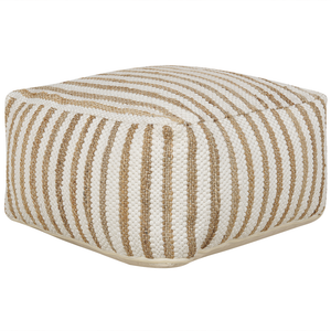 Pouf Beige e Bianco 60 x 60 x 30 cm Juta Poliestere Cotone Motivo Astratto Tessuto Quadrato Pouf da Seduta
