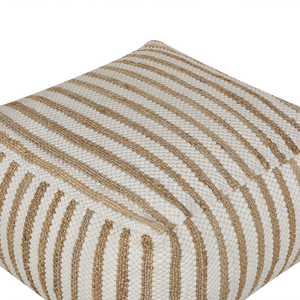 Pouf Beige e Bianco 60 x 60 x 30 cm Juta Poliestere Cotone Motivo Astratto Tessuto Quadrato Pouf da Seduta