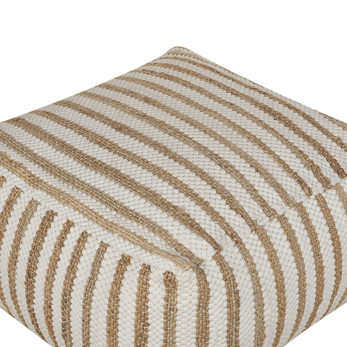 Pouf Beige e Bianco 60 x 60 x 30 cm Juta Poliestere Cotone Motivo Astratto Tessuto Quadrato Pouf da Seduta