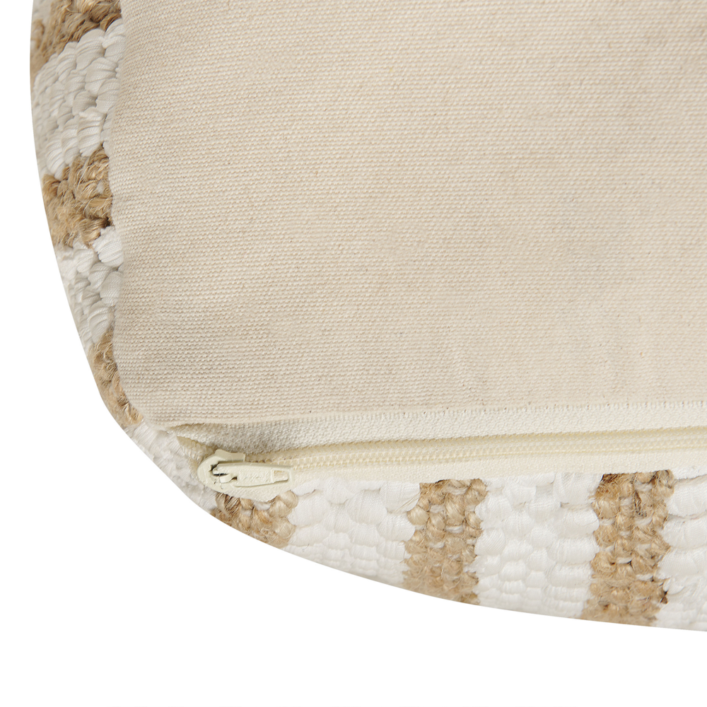 Pouf Beige e Bianco 60 x 60 x 30 cm Juta Poliestere Cotone Motivo Astratto Tessuto Quadrato Pouf da Seduta