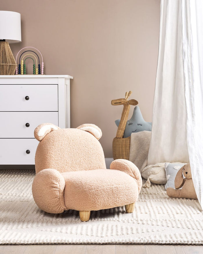 Poltrona per animali Imbottitura in bouclé beige Seduta per bambini Design moderno Forma di coniglio