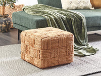 Pouf Ottoman Beige Juta 50 x 50 x 35 cm EPS Perline Riempimento Quadrato Stile Boho Soggiorno