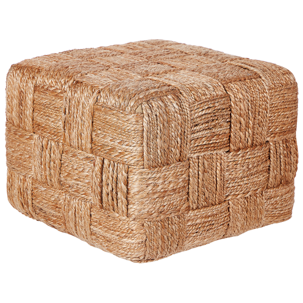 Pouf Ottoman Beige Juta 50 x 50 x 35 cm EPS Perline Riempimento Quadrato Stile Boho Soggiorno