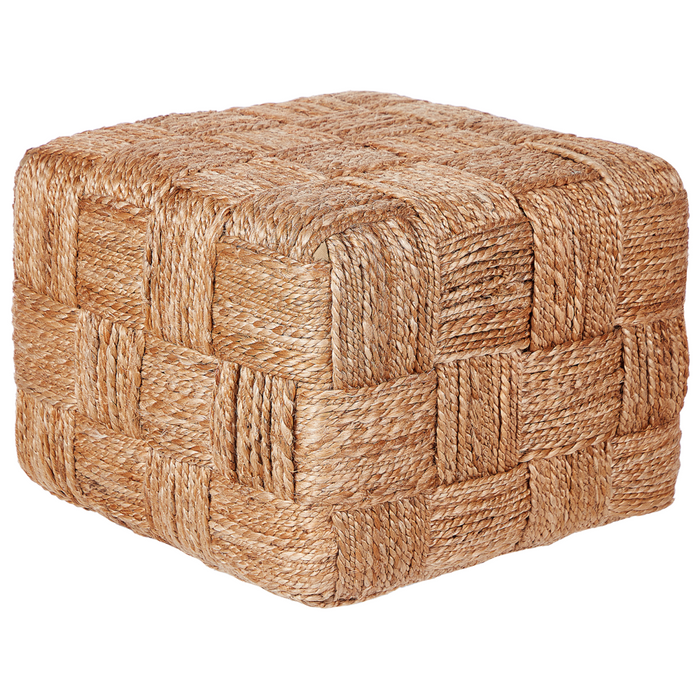 Pouf Ottoman Beige Juta 50 x 50 x 35 cm EPS Perline Riempimento Quadrato Stile Boho Soggiorno