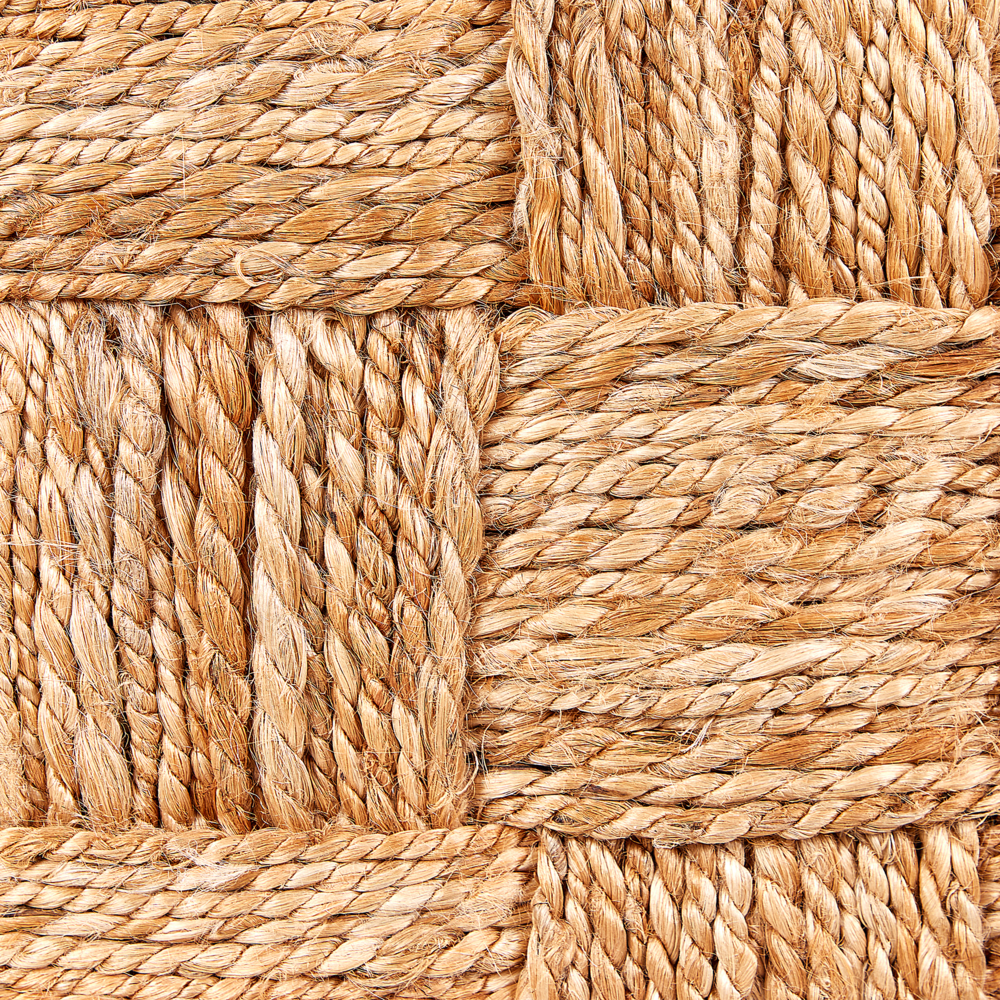 Pouf Ottoman Beige Juta 50 x 50 x 35 cm EPS Perline Riempimento Quadrato Stile Boho Soggiorno