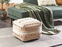 Pouf beige in cotone 50 x 50 x 35 cm con imbottitura in EPS Rivestimento tessuto spesso Pouf Boho