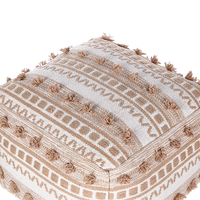 Pouf beige in cotone 50 x 50 x 35 cm con imbottitura in EPS Rivestimento tessuto spesso Pouf Boho