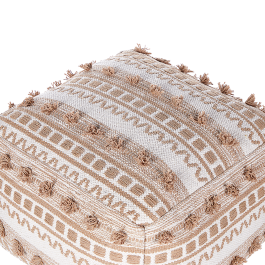 Pouf beige in cotone 50 x 50 x 35 cm con imbottitura in EPS Rivestimento tessuto spesso Pouf Boho