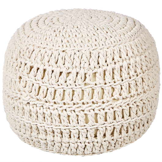Pouf Ottomano Beige Cotone 40 x 40 cm EPS Perline Riempimento Rotondo Stile Boho Soggiorno