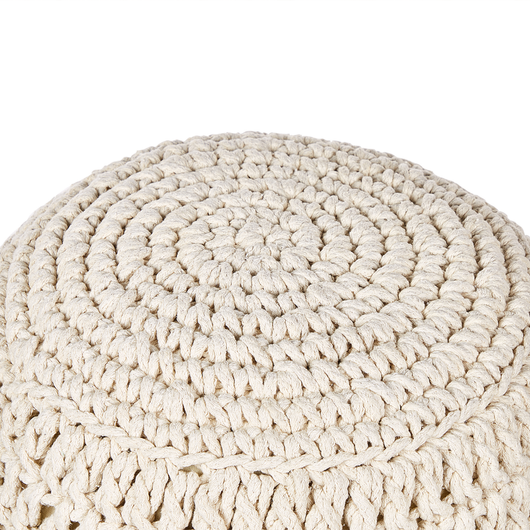 Pouf Ottomano Beige Cotone 40 x 40 cm EPS Perline Riempimento Rotondo Stile Boho Soggiorno