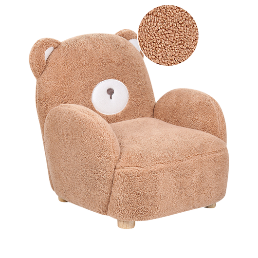 Sedia per animali Rivestimento in pelliccia sintetica marrone con braccioli Seduta per bambini Design moderno a forma di orso
