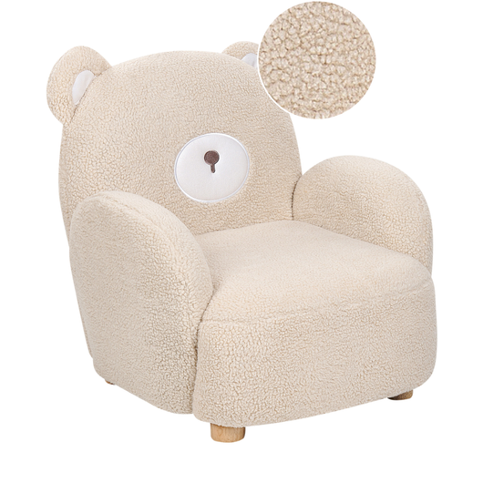 Sedia per animali Rivestimento in pelliccia sintetica beige con braccioli Seduta per bambini Design moderno a forma di orso