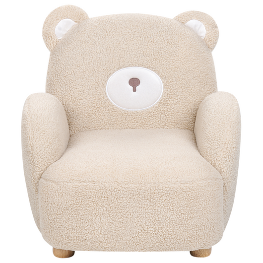 Sedia per animali Rivestimento in pelliccia sintetica beige con braccioli Seduta per bambini Design moderno a forma di orso