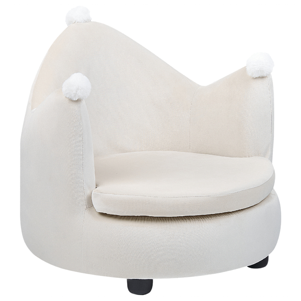 Sedia imbottita in velluto beige con braccioli Mobili per l'asilo nido Seduta per bambini Design moderno Forma a corona