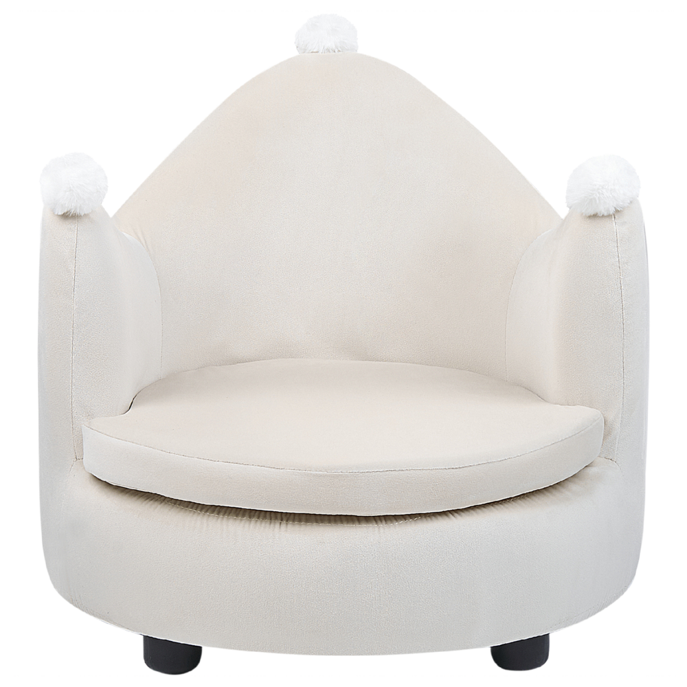 Sedia imbottita in velluto beige con braccioli Mobili per l'asilo nido Seduta per bambini Design moderno Forma a corona