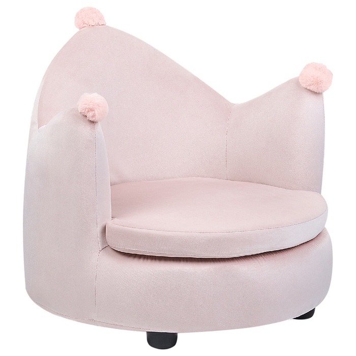 Sedia Tappezzata in velluto rosa pastello con braccioli Seduta per bambini Design moderno Forma a corona