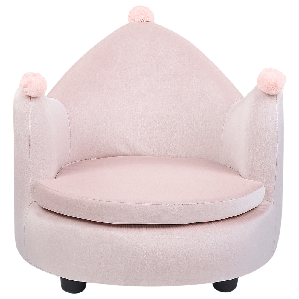 Sedia Tappezzata in velluto rosa pastello con braccioli Seduta per bambini Design moderno Forma a corona