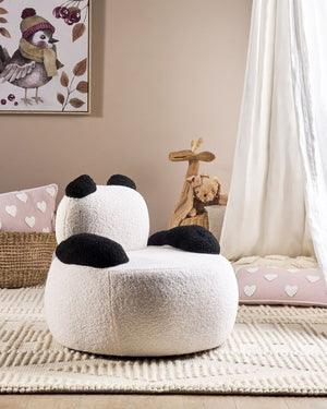 Sedia per animali Rivestimento in bouclé bianco e nero con braccioli Seduta d'arredo per bambini Design moderno Forma di panda