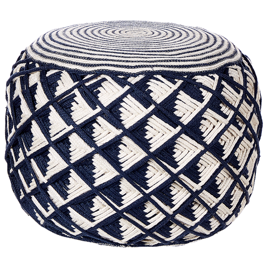 Pouf da giardino blu navy e beige in materiale sintetico rotondo ø 50 cm Ottomana da esterno intrecciata a mano in stile Boho