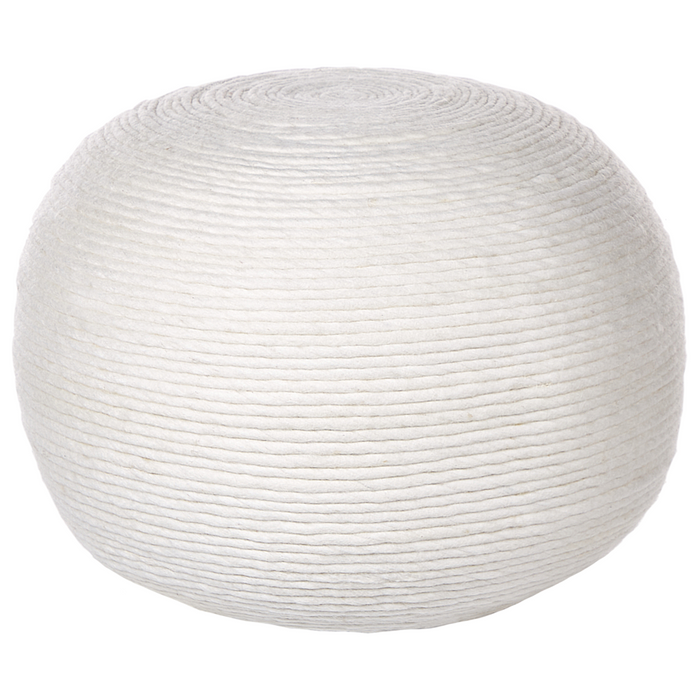 Pouf Bianco Lana EPS Riempimento Rotondo ø 50 cm Ottomano Intrecciato a mano Stile Boho