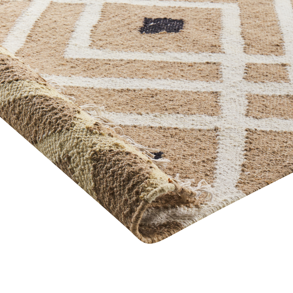 Tappeto di iuta intrecciata in cotone naturale beige con nappe a motivo geometrico 200 x 300 cm stile boho moderno