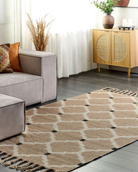 Tappeto di juta intrecciata in cotone naturale beige con nappe a motivo geometrico 160 x 230 cm stile boho camera da letto soggiorno