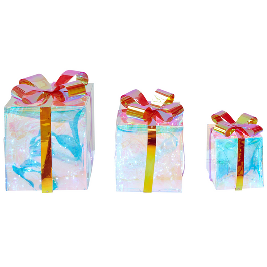 Set di 3 decorazioni natalizie a LED con alimentazione USB multicolore illuminata irridescente