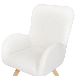 Poltrona da salotto Rivestimento in bouclé bianco Solida sedia da club moderna con braccioli Gambe in legno