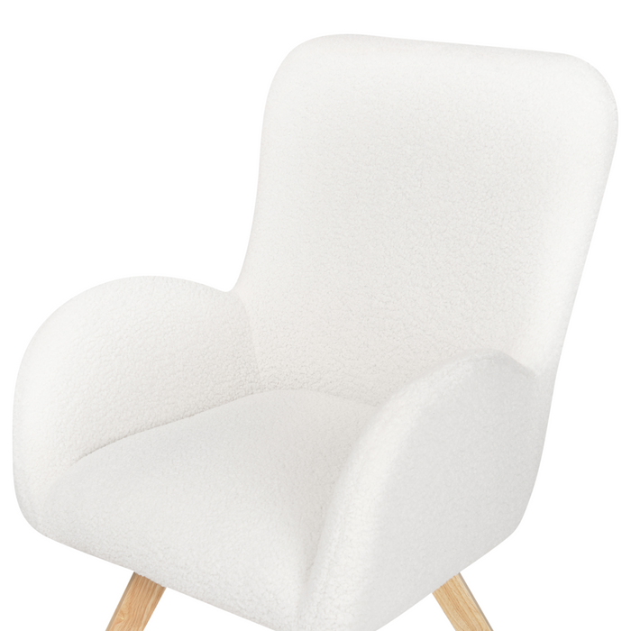 Poltrona da salotto Rivestimento in bouclé bianco Solida sedia da club moderna con braccioli Gambe in legno