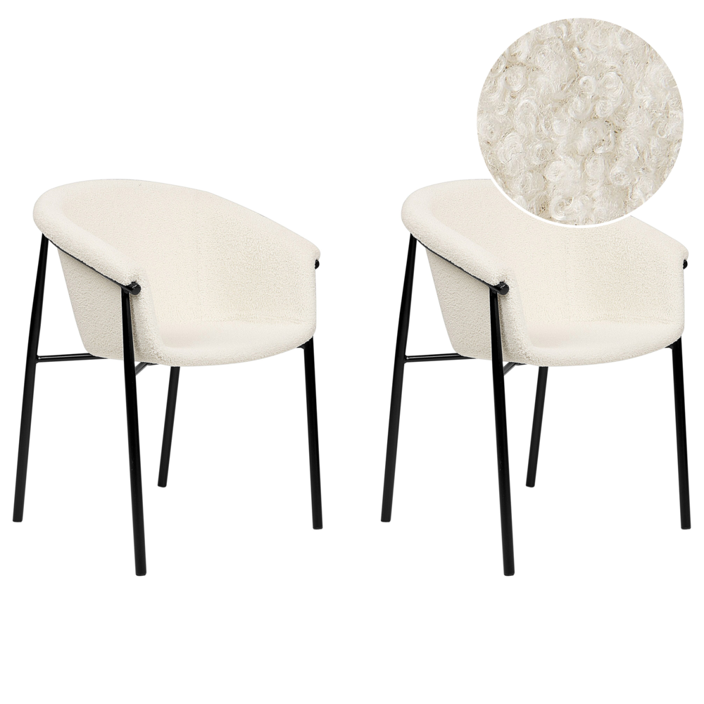Set di 2 sedie da pranzo con imbottitura in tessuto bianco sporco Seduta da pranzo dal design moderno e contemporaneo