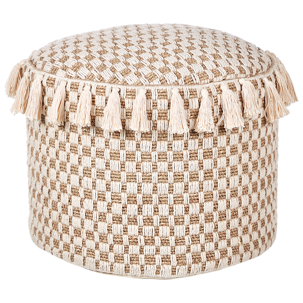 Pouf Natural Beige Seagrass Cotton 50 cm Styrofoam Filling Ottoman Handwoven Boho Style