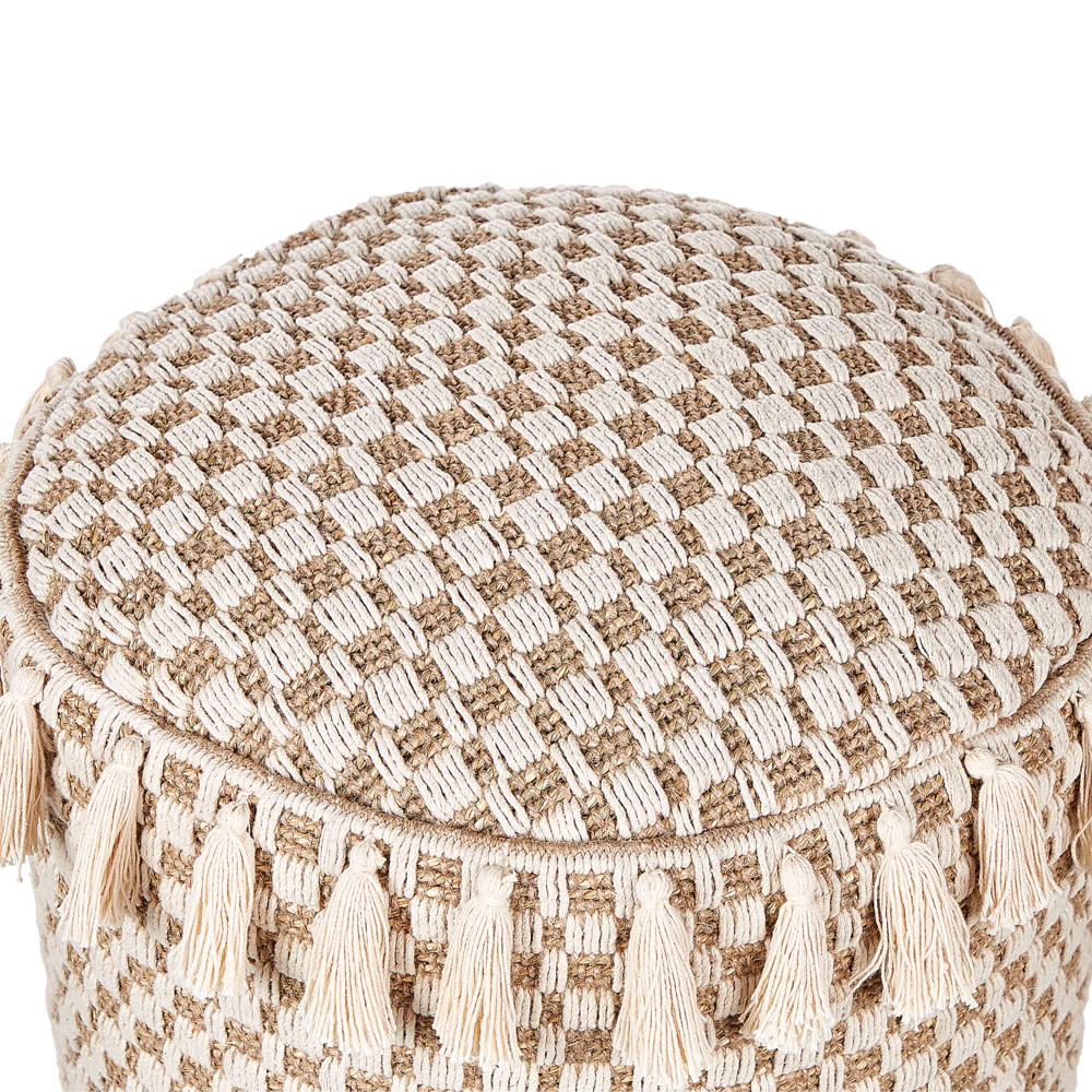 Pouf Natural Beige Seagrass Cotton 50 cm Styrofoam Filling Ottoman Handwoven Boho Style