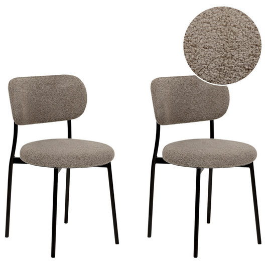 Set di 2 sedie in tessuto bouclè tortora senza braccioli con gambe in metallo Casey per la sala da pranzo Cucina