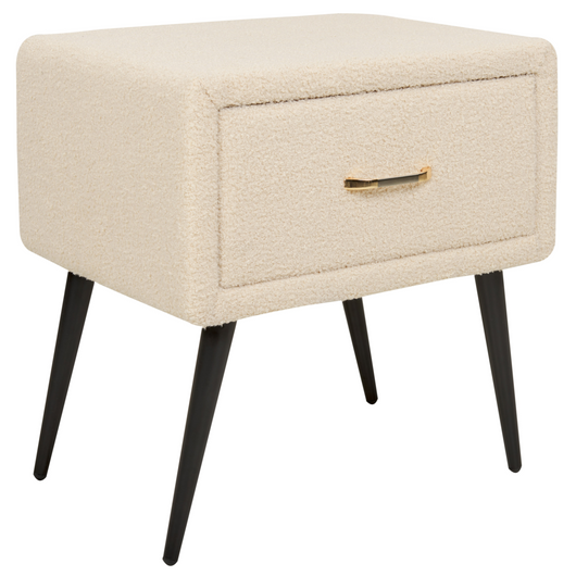 Comodino con rivestimento in bouclè beige Comodino con 1 cassetto Mobili per camera da letto dal design minimalista